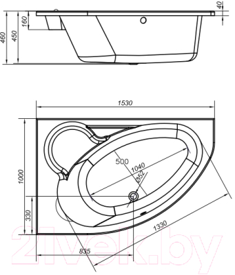 Ванна акриловая Cersanit Kaliope 153x100 L / WA-KALIOPE-153-L-W (с каркасом)