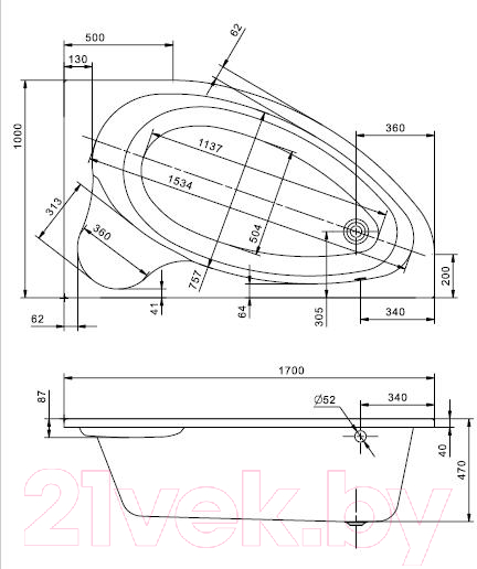 Ванна акриловая Santek Эдера 170x100 R