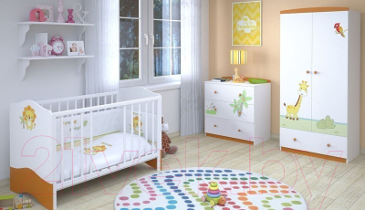 Односпальная кровать Polini Kids Basic Джунгли 90x180 (белый/оранжевый)