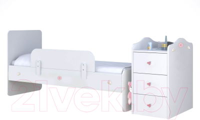 Детская кровать-трансформер Polini Kids Плюшевые Мишки с комодом (белый/розовый)
