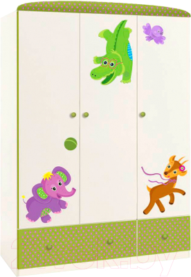 Шкаф Polini Kids Basic Elly трехсекционный (белый/зеленый)