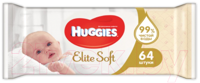 Влажные салфетки детские Huggies Elite Soft многослойные (64шт)