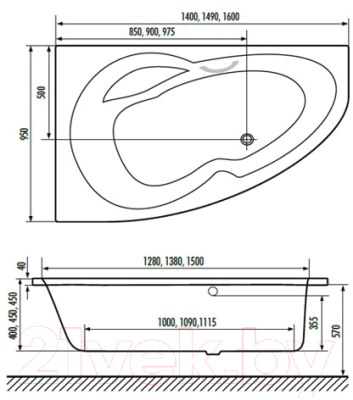 Ванна акриловая Excellent Newa Plus 150x95 R (с ножками)