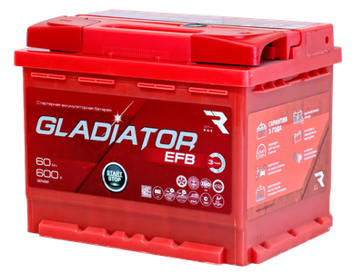 Автомобильный аккумулятор Gladiator EFB R+ (60 А/ч) - 