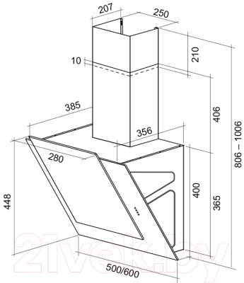 Вытяжка наклонная Shindo Nori Sensor 60 B/BG / 00020276