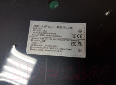 Потолочный светильник Arte Lamp Arena A2661PL-1BK