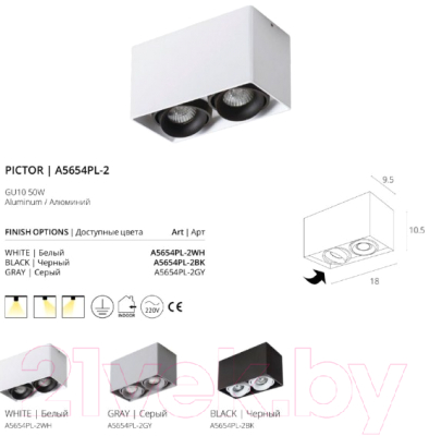 Изображение товара Комплект точечных светильников Arte Lamp Pictor A5654PL-2GY