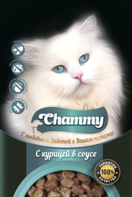 Влажный корм для кошек Chammy С курицей в соусе (100г)