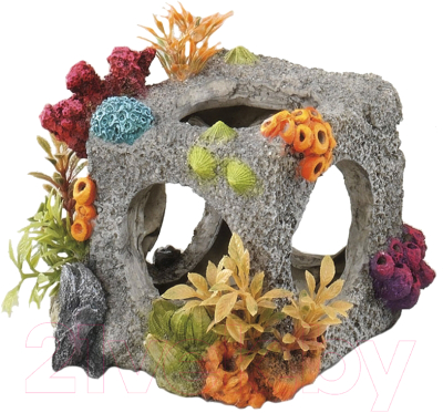 Декорация для аквариума Aqua Della Куб с кораллами / 234/222508 (серый)