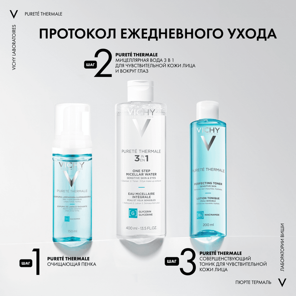 Мицеллярная вода Vichy Purete Thermale с минералами для чувствит. кожи лица глаз и губ (400мл)