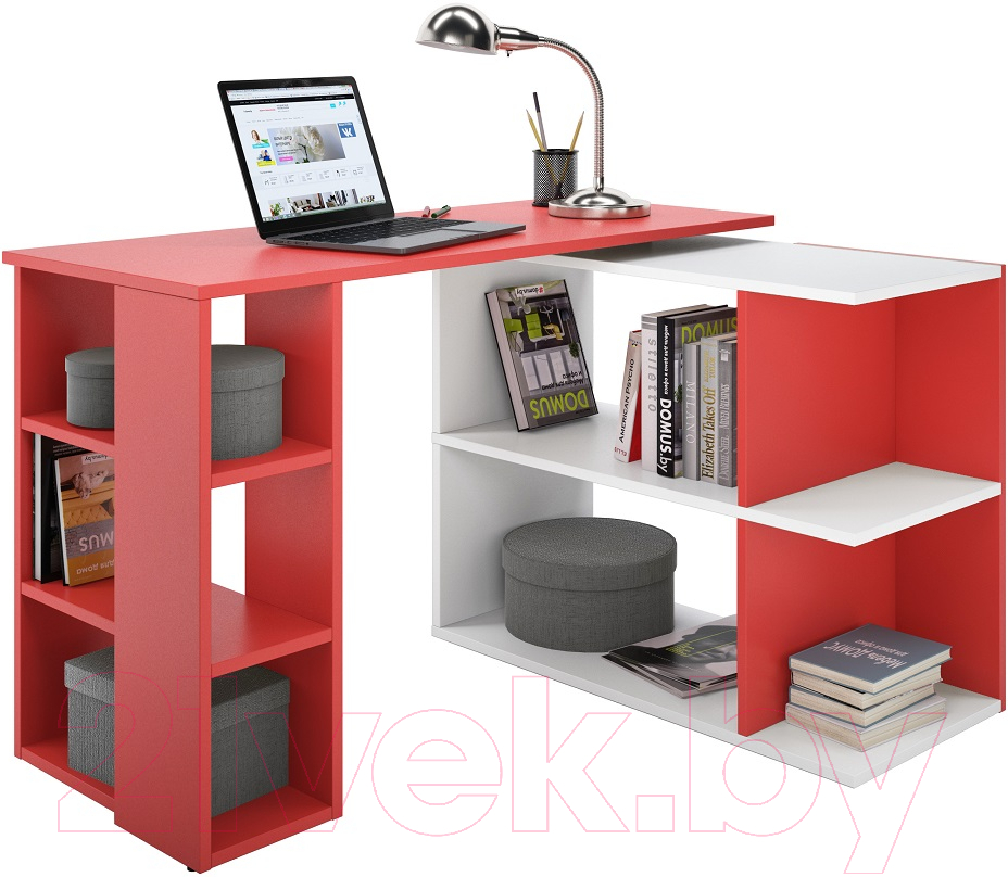 Письменный стол Domus СТР08 13.008R.01.91 / dms-str08R-8685-7113 (правый, белый/красный)