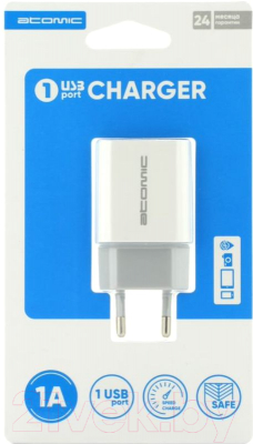 Изображение товара Зарядное устройство сетевое Atomic U2 1 USB 1A (черный)