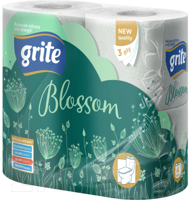 Туалетная бумага Grite Blossom (трехслойная зеленая, 4рул)