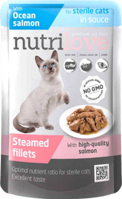 Влажный корм для кошек Nutrilove Sterilised Salmon in jelly (85г)
