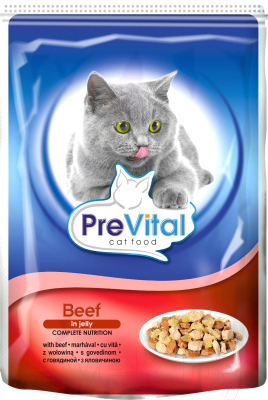 Влажный корм для кошек Prevital Beef in jelly (100г)