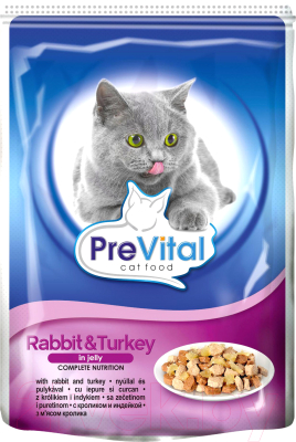 Влажный корм для кошек Prevital Rabbit&Turkey in jelly (100г)