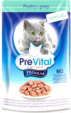 Влажный корм для кошек Prevital Premium Sterilized Poultry in gravy (100г)