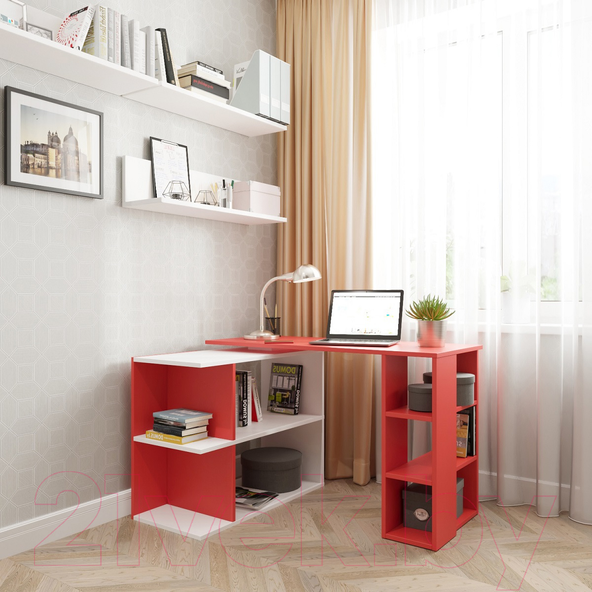 Письменный стол Domus СТР08 13.008L.01.91 / dms-str08L-8685-7113 (левый, белый/красный)