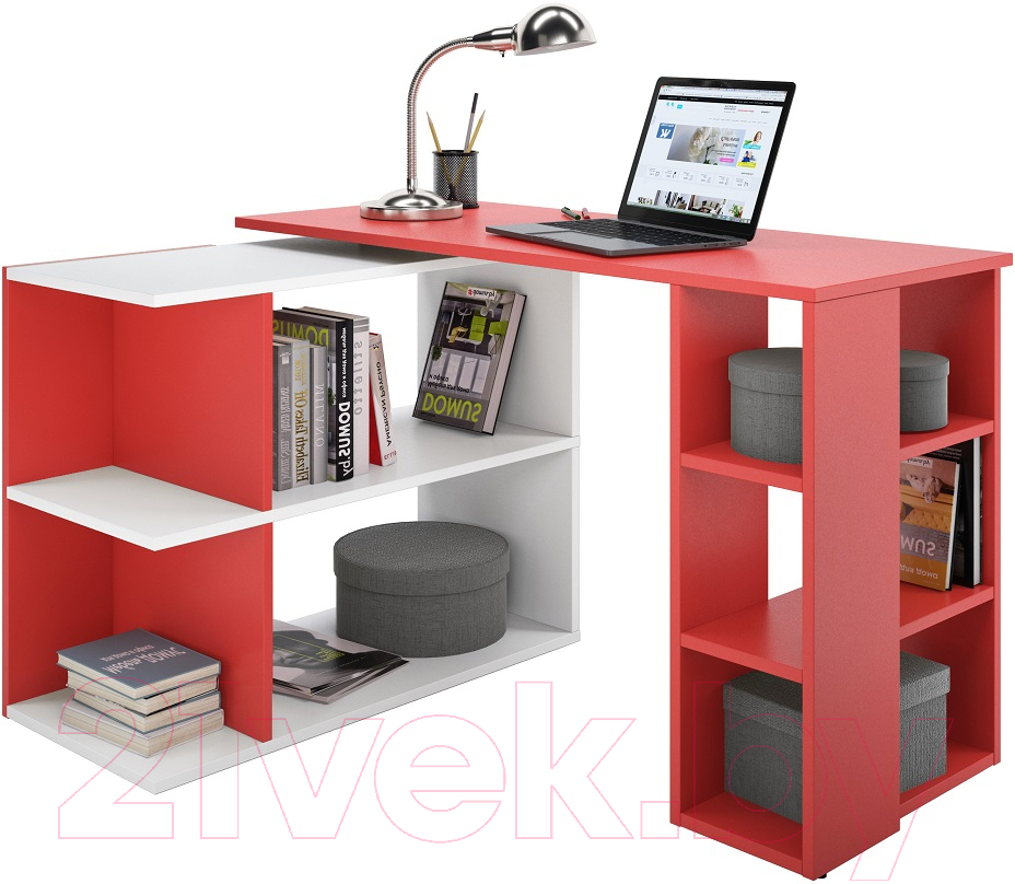 Письменный стол Domus СТР08 13.008L.01.91 / dms-str08L-8685-7113 (левый, белый/красный)