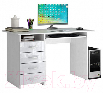 Компьютерный стол MFMaster Милан-3 / МСТ-СДМ-03-ББ-ГЛ (белый/белый)