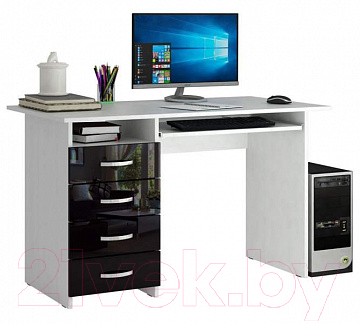 Компьютерный стол MFMaster Милан-3 / МСТ-СДМ-03-БЧ-ГЛ (белый/черный)