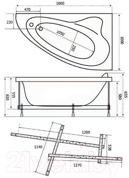 Ванна акриловая Triton Николь 160x100 L (с каркасом, экраном и сифоном)