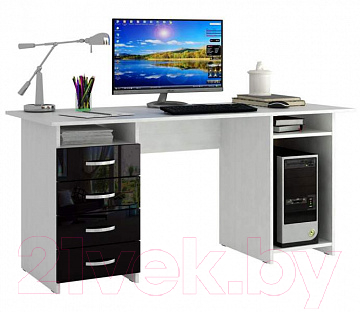 Компьютерный стол MFMaster Милан-6 / МСТ-СДМ-06-БЧ-ГЛ (белый/черный)