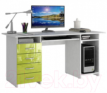 Компьютерный стол MFMaster Милан-6П / МСТ-СДМ-6П-БЛ-ГЛ (белый/лайм)