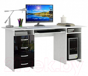Компьютерный стол MFMaster Милан-6П / МСТ-СДМ-6П-БЧ-ГЛ (белый/черный)