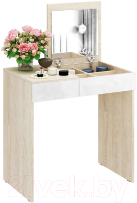 Туалетный столик с зеркалом MFMaster Риано-01 / МСТ-ТСР-01-СБ-ГЛ (дуб сонома/белый)
