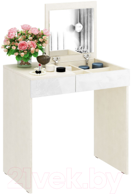Туалетный столик с зеркалом MFMaster Риано-01 / МСТ-ТСР-01-МБ-ГЛ (дуб молочный/белый)