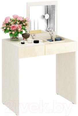 Туалетный столик с зеркалом MFMaster Риано-01 / МСТ-ТСР-01-МЖ-ГЛ (дуб молочный/бежевый)