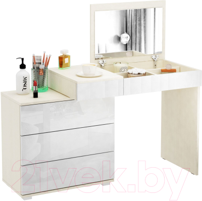 Туалетный столик с зеркалом MFMaster Нуар-6 / МСТ-ТСН-06-МБ-ГЛ (дуб молочный/белый)
