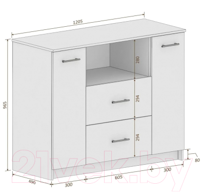 Тумба Кортекс-мебель Модерн 120-2д2ш (белый)