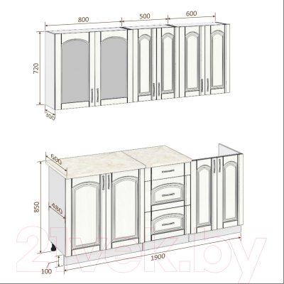 Кухонный гарнитур Кортекс-мебель Корнелия Ретро 1.9м (ольха/королевский опал)