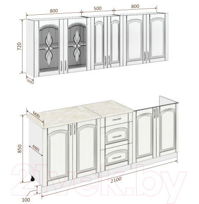 Готовая кухня Кортекс-мебель Корнелия Ретро 2.1м (ясень белый/королевский опал)