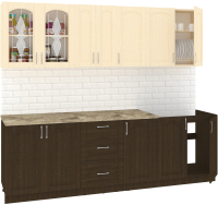 Кухонный гарнитур Кортекс-мебель Корнелия Ретро 2.5м (венге светлый/венге/мадрид) - 