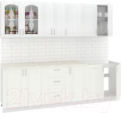 Готовая кухня Кортекс-мебель Корнелия Ретро 2.5м (ясень белый/королевский опал)