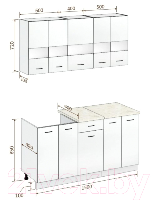 Готовая кухня Кортекс-мебель Корнелия Экстра 1.5м (белый/береза/марсель)