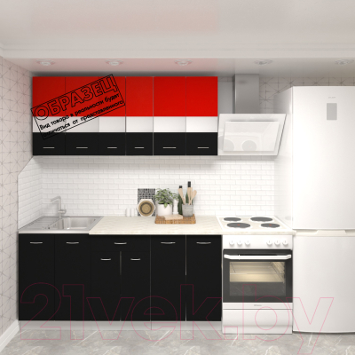 Готовая кухня Кортекс-мебель Корнелия Экстра 1.7м (красный/черный/королевский опал)