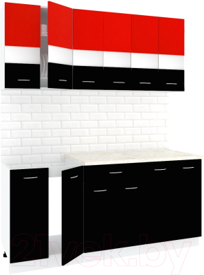 Готовая кухня Кортекс-мебель Корнелия Экстра 1.8м (красный/черный/королевский опал)
