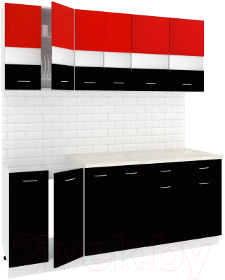 Готовая кухня Кортекс-мебель Корнелия Экстра 1.9м (красный/черный/мадрид)