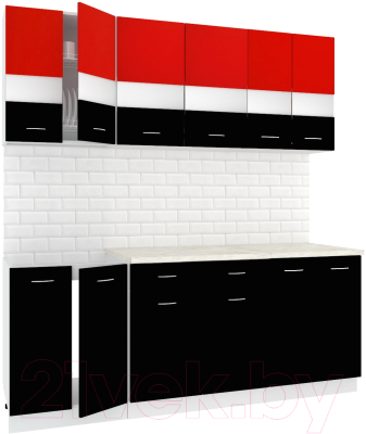 Готовая кухня Кортекс-мебель Корнелия Экстра 2.0м (красный/черный/мадрид)
