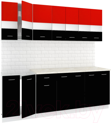 Готовая кухня Кортекс-мебель Корнелия Экстра 2.2м (красный/черный/марсель)