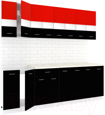 Готовая кухня Кортекс-мебель Корнелия Экстра 2.4м (красный/черный/королевский опал)