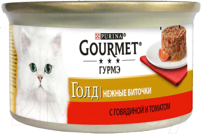Влажный корм для кошек Гурмэ Gold Нежные биточки с говядиной и томатами (85г)