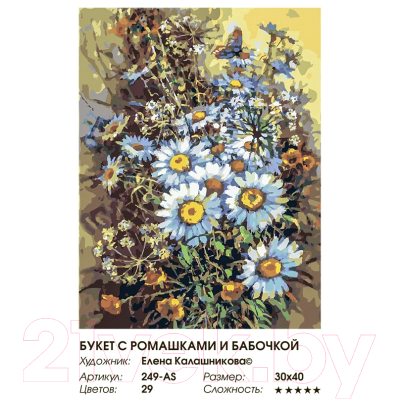 Картина по номерам БЕЛОСНЕЖКА Букет с ромашками и бабочкой / 249-AS