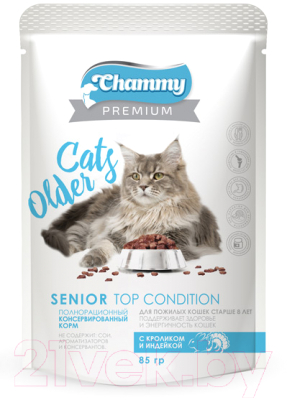 Влажный корм для кошек Chammy Premium Senior Top Condition с кроликом и индейкой (85г)