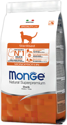 Сухой корм для кошек Monge Monoprotein Sterilised Duck (1.5кг)