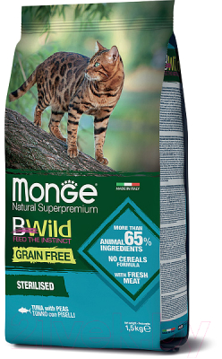 Сухой корм для кошек Monge BWild Cat Grain Free Sterilised Tuna (1.5кг)